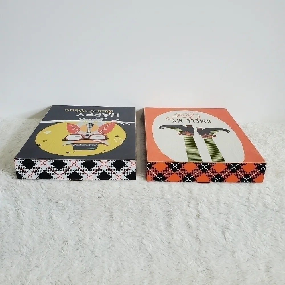 Halloween Wall Table Box Decor Smell My Feet Witch Happy Owl O Ween 2 Pc Set